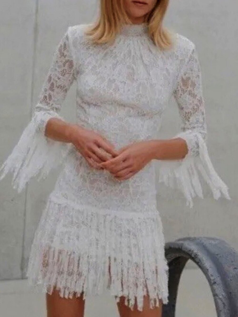 ALEXIS Sonia White Lace Mini Dress XS Fringe - Picture 2 of 10